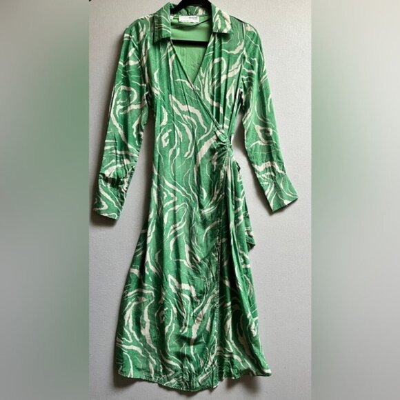 Selected Femme Long-Sleeve Marble-Print Midi Wrap Dress Sz 38/ 8 - Picture 2 of 12